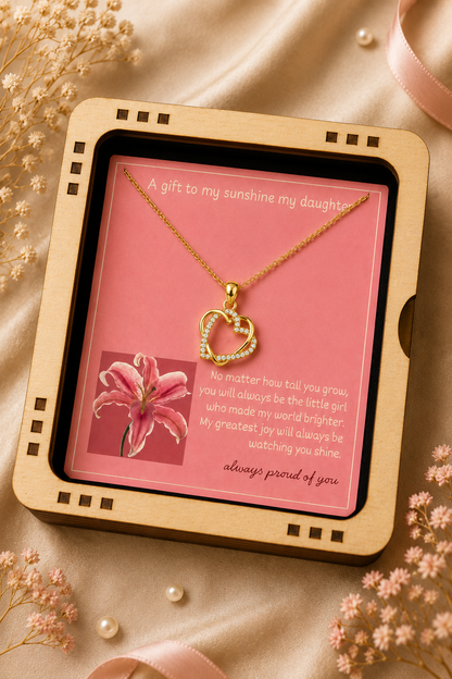 To my daughter necklace gift with heartfelt message card and premium wooden presentation box
