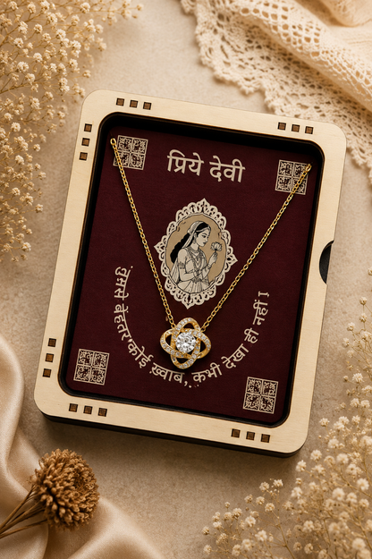 To My Devi pendant necklace in elegant gift box with burgundy Hindi message card