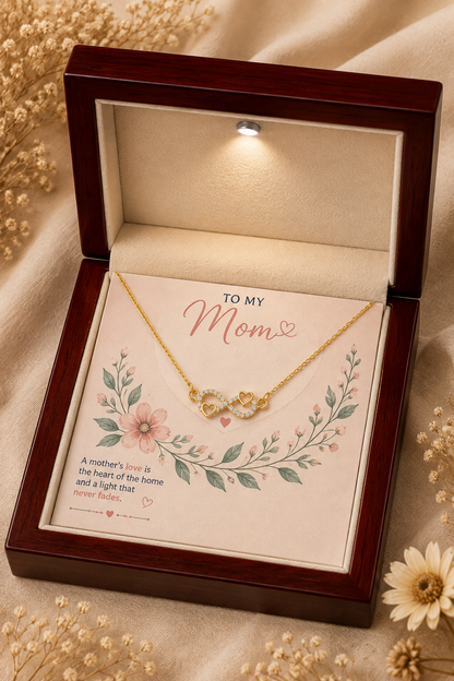To My Mom gold-tone infinity heart necklace with floral message card