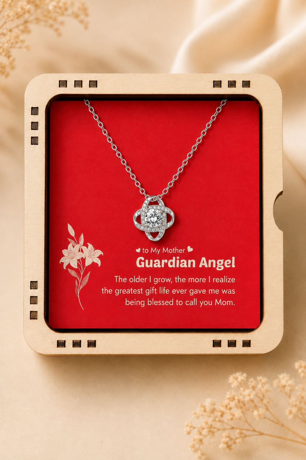 To My Mother necklace gift with clear stone pendant and emotional message card