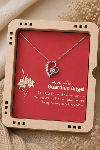 Silver-tone heart pendant necklace gift for Mom with heartfelt message card