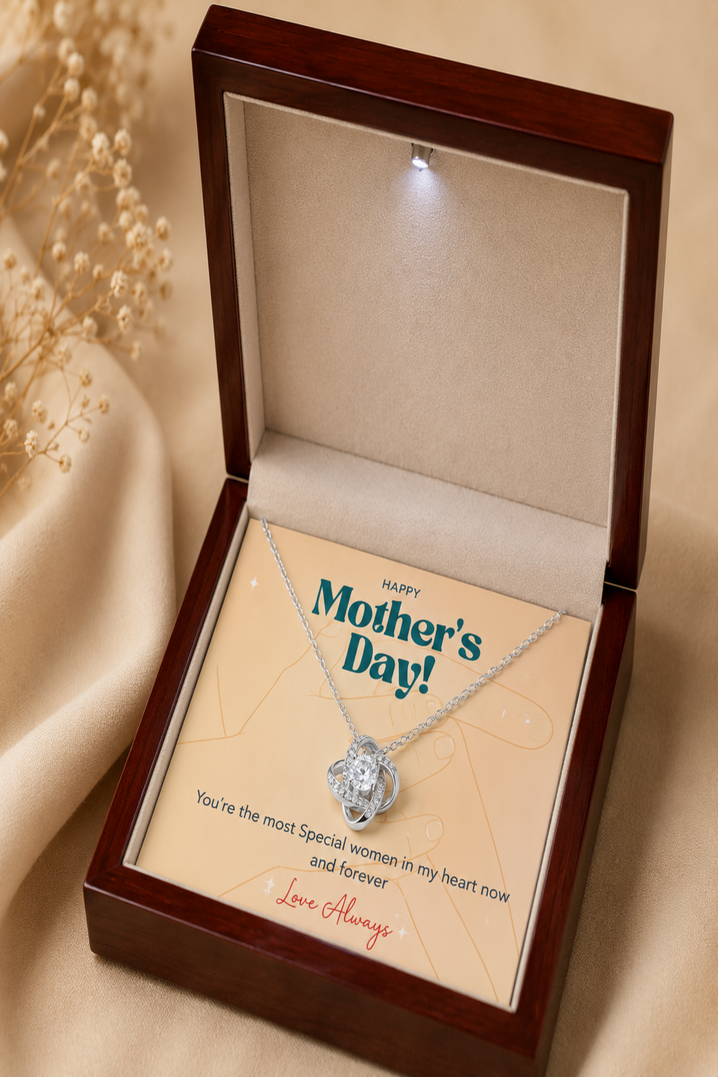 Gold-tone pendant necklace with Mother's Day message card gift for mother