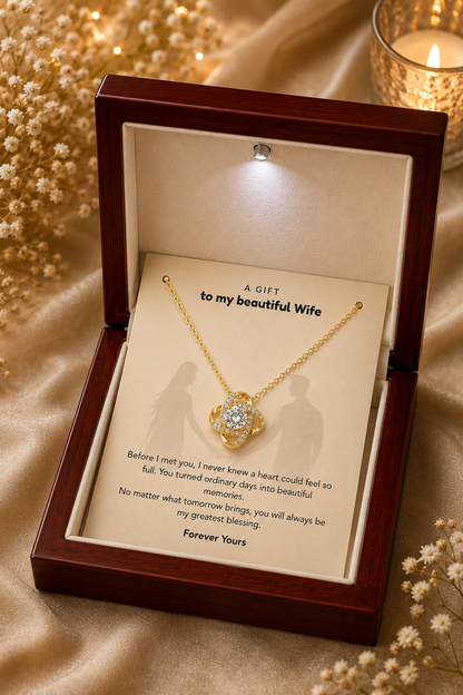 Gold-tone intertwined pendant necklace for wife with heartfelt message card