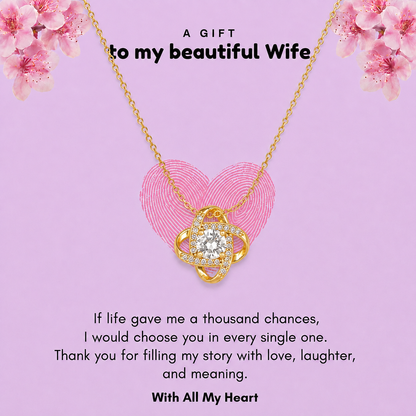 Silver-tone heart pendant necklace with pink heart message card for wife