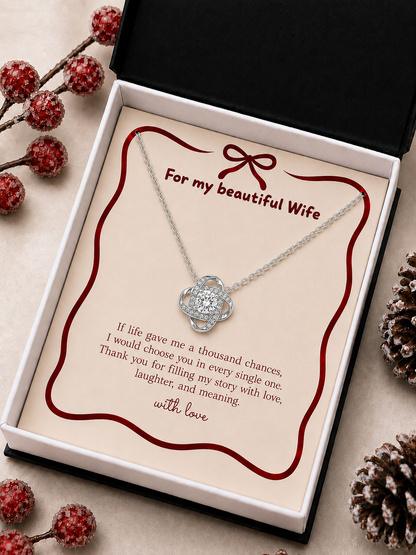 Silver-tone pendant necklace for wife with heartfelt message card