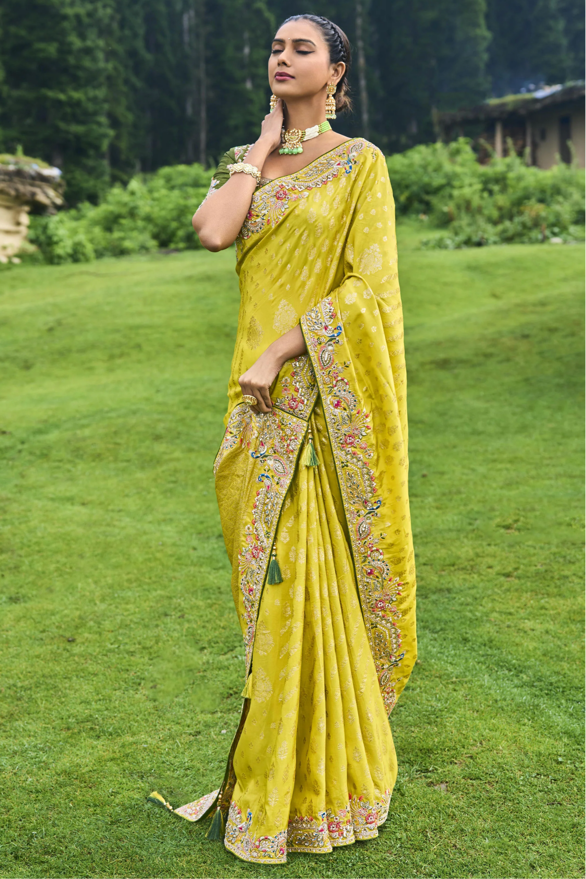 Yellow Saree brings sunshine and joy – ideal for Haldi, Eid, or summer events. 