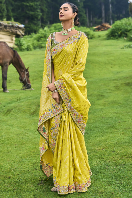 Yellow Saree brings sunshine and joy – ideal for Haldi, Eid, or summer events. 