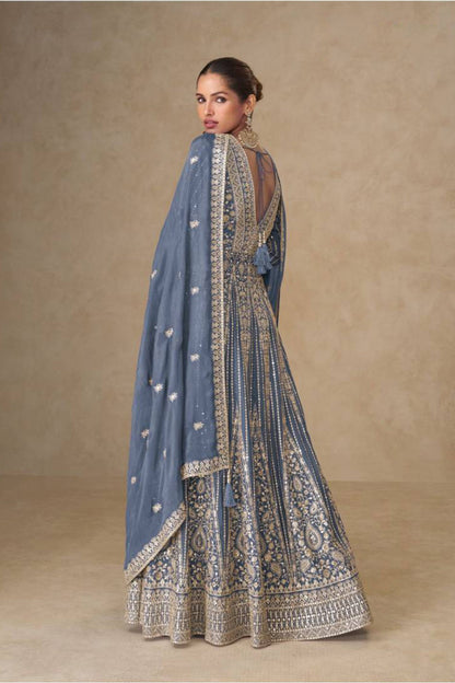 Detailed neckline embroidery on anarkali suit