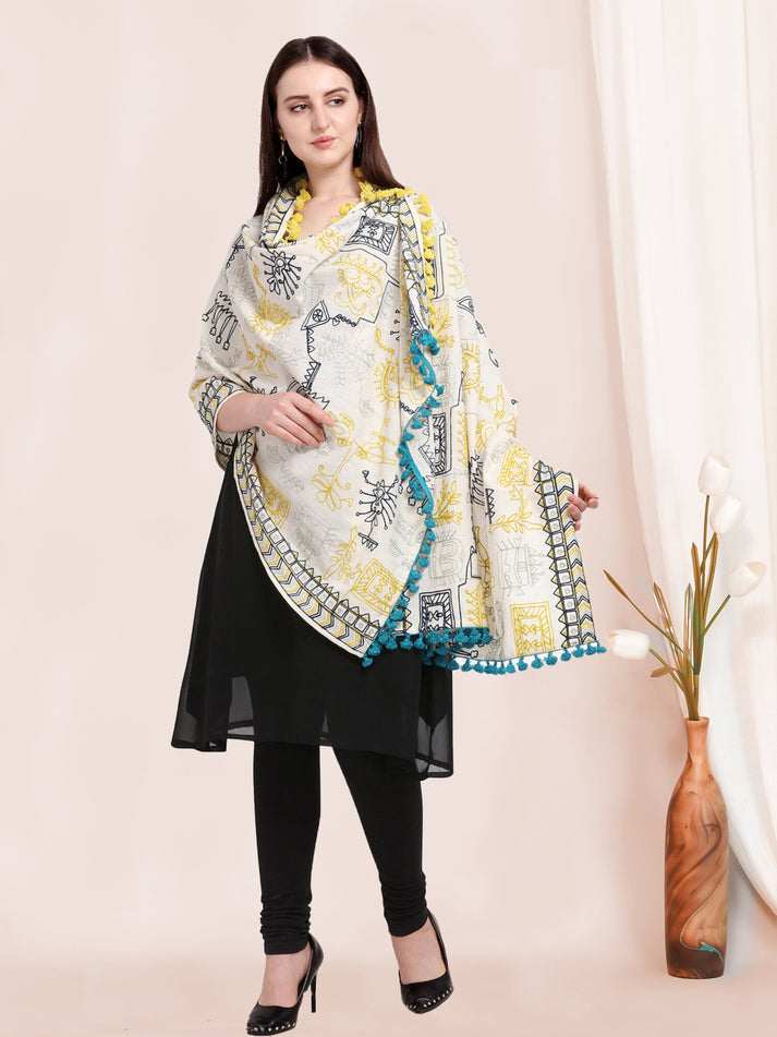 Traditional white dupatta with minimal embroidery design