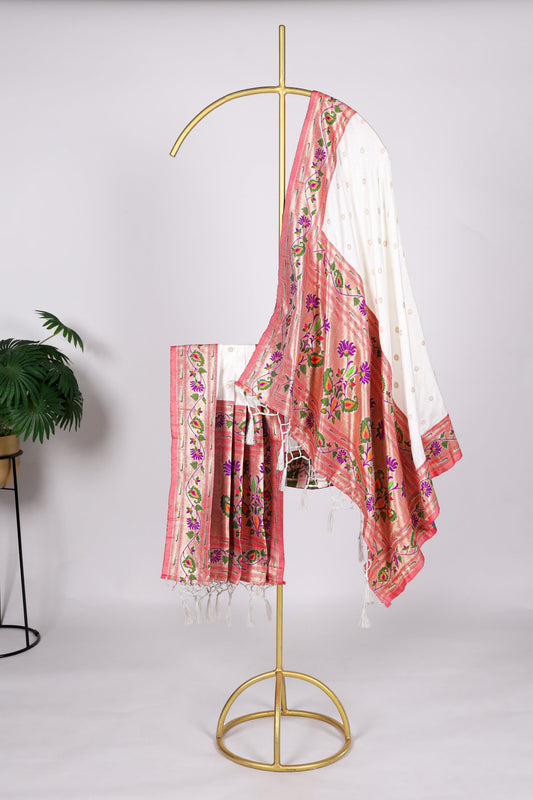 White dupatta with zari work and tassels
