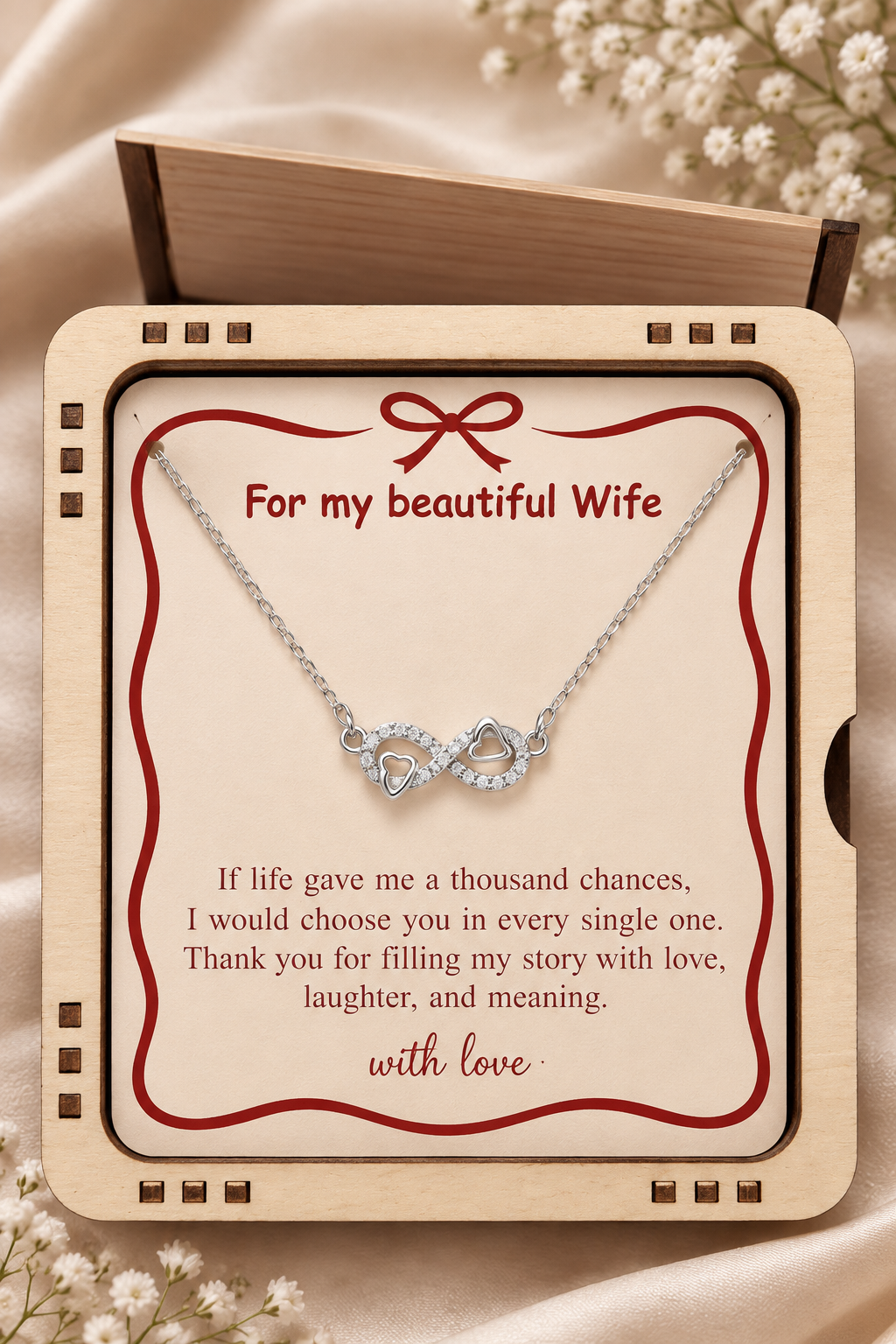 Wife anniversary gift necklace with heartfelt message card