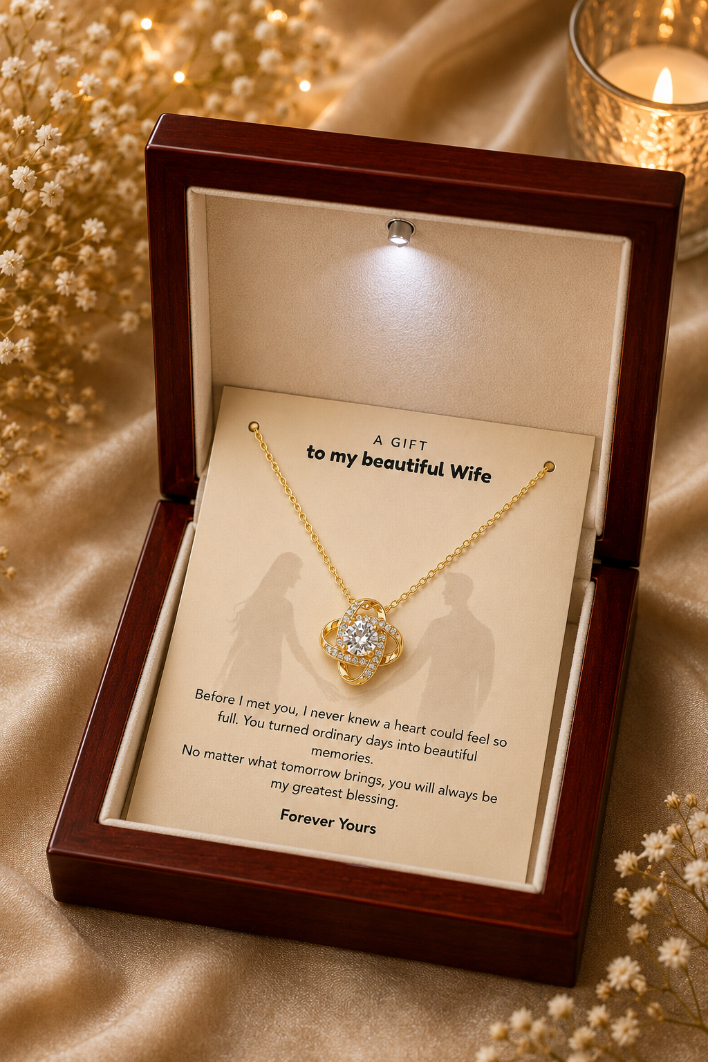 Wife anniversary gift necklace with beautiful romantic message card