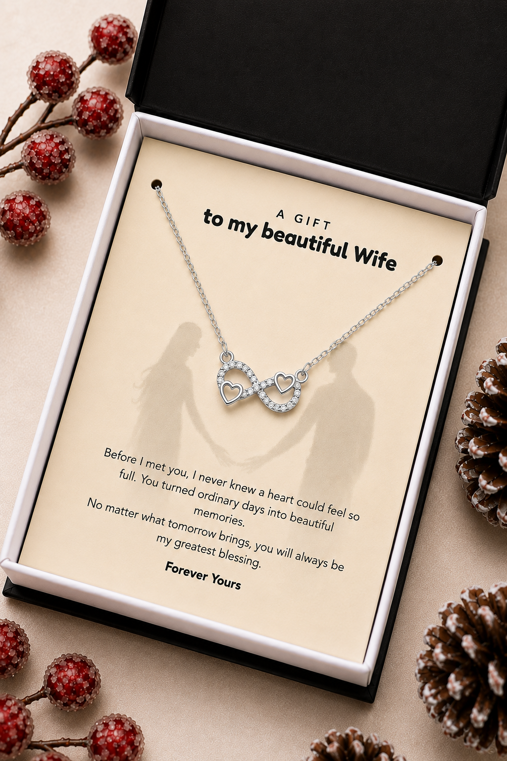 Wife anniversary gift necklace with intertwined infinity heart pendant