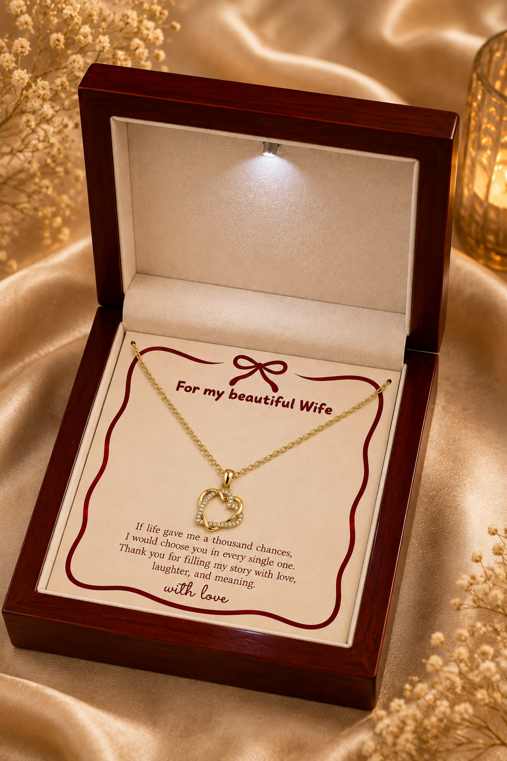 Wife anniversary gift necklace with emotional love message card