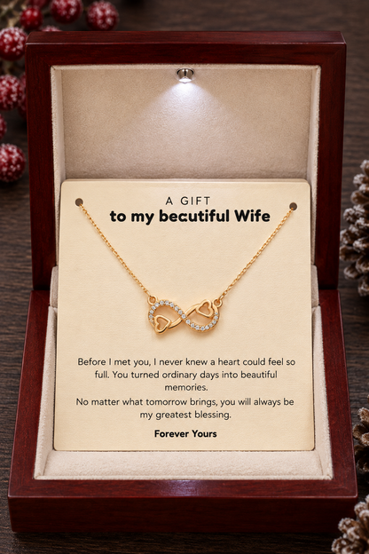 Gold-tone infinity heart necklace for wife with romantic message card