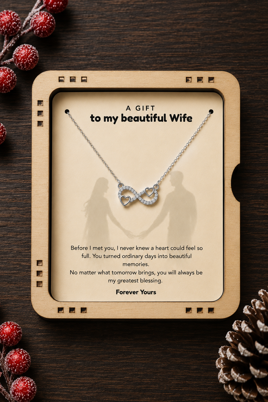 Wife gift necklace presented in a premium black jewelry box