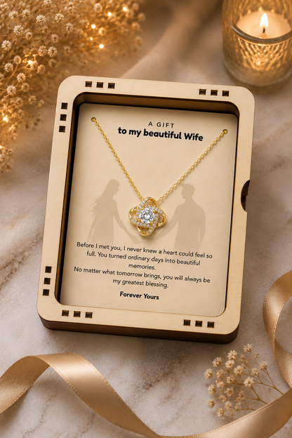 Pendant necklace gift for wife displayed inside an elegant jewelry box