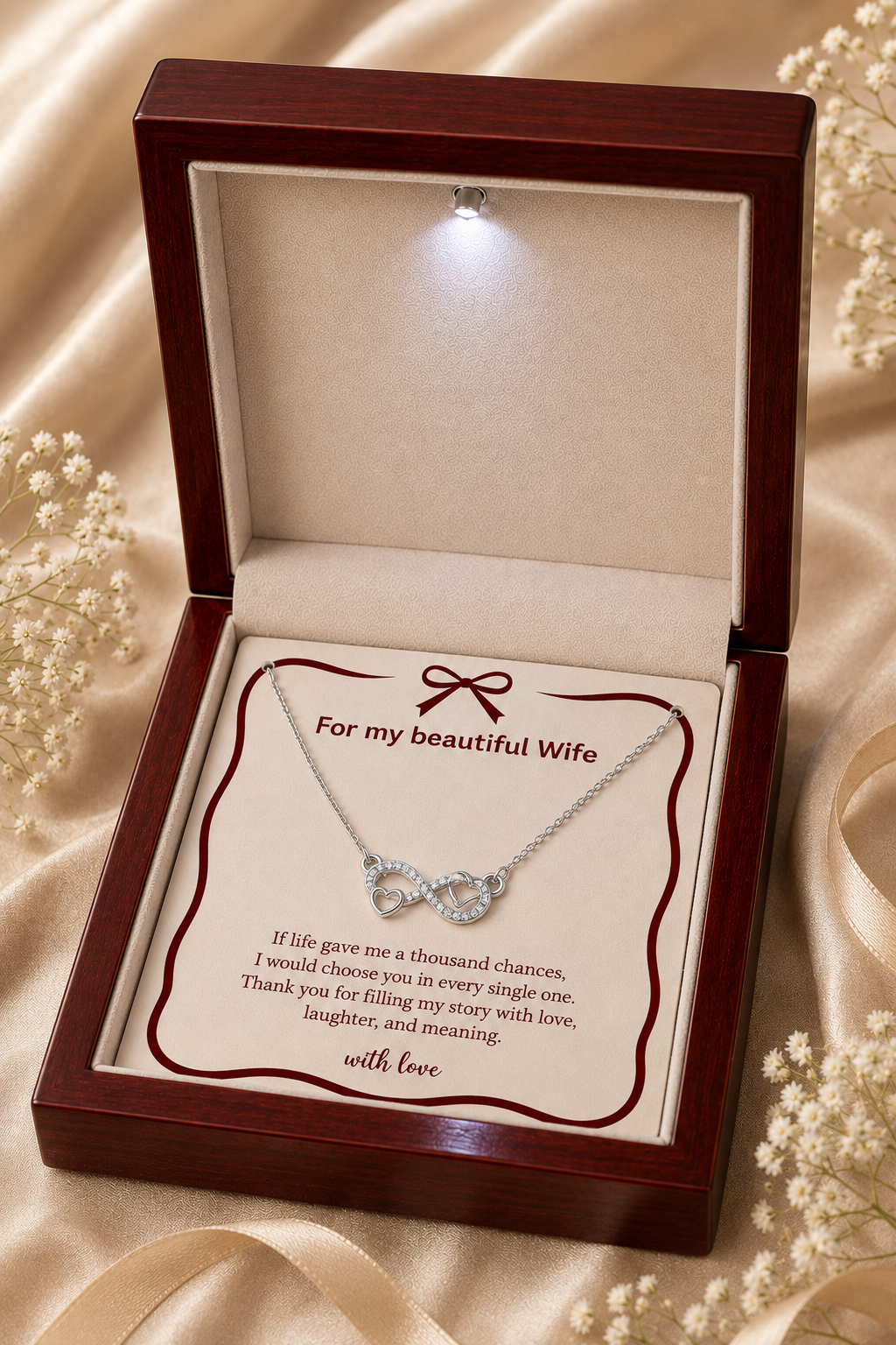 Wife Valentine gift infinity necklace with heart pendant